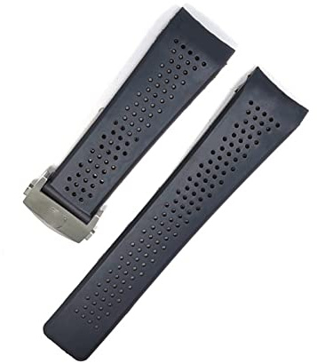 Run Ken Titta på armband kompatibel med Tag Heuer Grand Carrera Aquaracer Mjuka silikon armband män band klocka tillbehör gummi klocka band kedja(Black-Silver Clasp,22mm With LOGO)