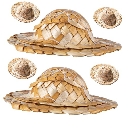 Warmhm Mini Chapeaux de Paille Décoratifs 6 Pièces Rotin pour Cocktail