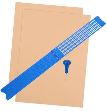 Didiseaon Piastra Braille Portatile 27 Righe e 30 Celle in Plastica Blu Facile da Usare, Penna per Scrittura Braille 3 Fogli di Esercizio per Non Vedenti
