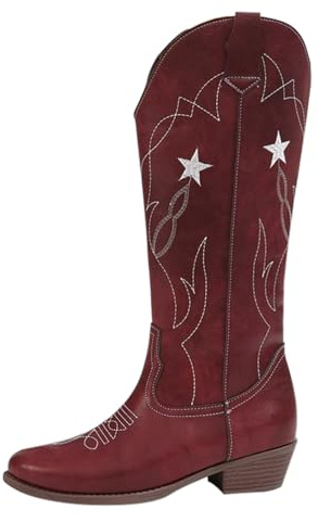 Botas De Mujer Estilo Cowboy Cana Alta con Flecos Comodas Negras Tacon Bajo Elegantes Bordado Tacon Ancho Moda Marrones Vaquera Casual Botas Cowboy De Mujer Ideales Para Temporada Otono Invierno.