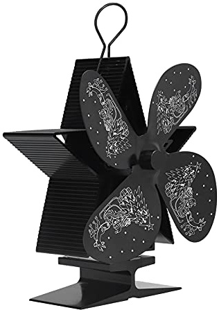 RASTKY Ventilador para Hogar Eficiente, 4 Aspas, Patrón de Papá Accionado por Calor para Distribución de Calor, Ventilador de Horno para Uso Doméstico, Aleación de Aluminio (Black)