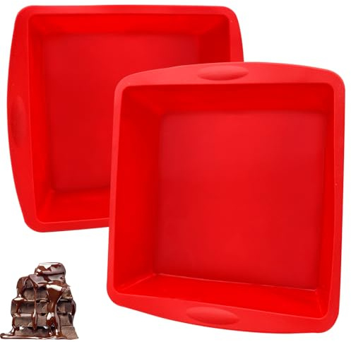 Fizleca Square Cake Tin Set, 2 Pcs Non-Stick Silicone Baking Trays, Flexible Brownie Pan for Cheesecake, Cake, Bread, and Chocolate Pie 18 × 19.5 × 5.5 cm