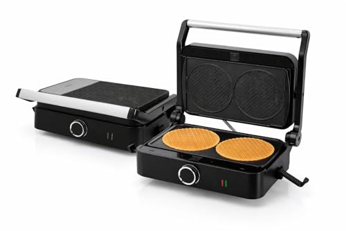 Syntrox SM-1000W Eiswaffel Maker elektrisch – Eiswaffeln & Hörnchen selbst backen – Antihaft Eiswaffelplatten – Dessert Maker – kompakt für Küche