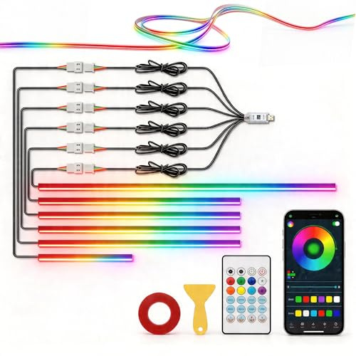 Acryl 6 IN 1 Auto Ambientebeleuchtung, RGB LED Auto Innenbeleuchtung Strip Lights 425cm 584 LEDs mit 16 Millionen Farben, 210 Dynamische, USB-Port A uto LED Innenbeleuchtung