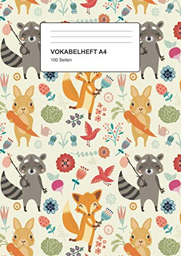 Vokabelheft A4: 2 Spalten, 100 Seiten, Vokabeln lernen leicht gemacht, Soft Cover, Motiv: Tierwelt