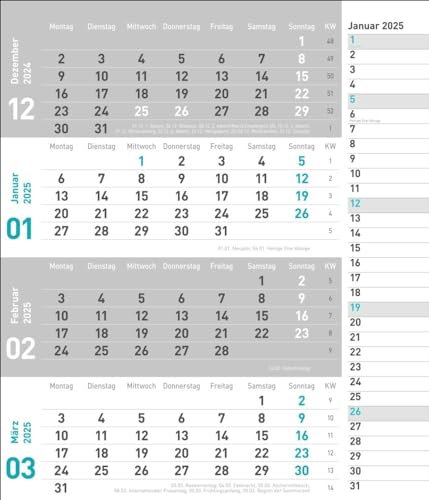 4-Monatsplaner, türkis 2025: times&more - Praktischer Wandplaner mit Datumsschieber. Büro-Kalender mit Notizspalte und Jahresübersicht. Wandkalender ... Büro. 30 x 35 cm. (times&more Kalender Heye)