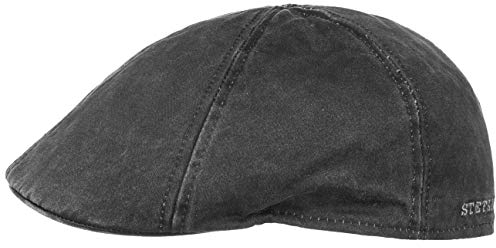Stetson Flatcap Level Herren Schirmmütze Baumwolle UV-Schutz 40+ Vintage-Look Schiebermütze Sommer Winter schwarz L (58-59 cm)