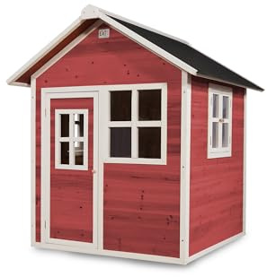 EXIT Toys Loft 100 Trälekstuga för Utomhusbruk - Trädgårdslekstuga i Trä för Barn med Vattentätt Tak - Enkel Montage - 100% FSC-certifierat Cederträ - TÜV-certifierad - 149x135x159cm - Röd