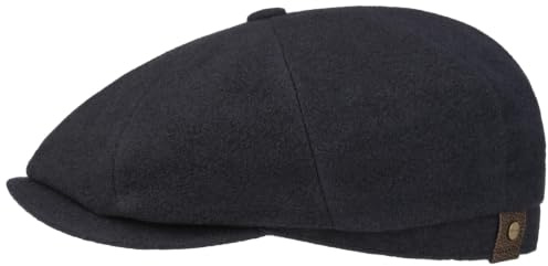 Stetson Hatteras Schirmmütze Damen Herren Flat Cap mit Wolle Kaschmir Herbst Winter Flanelfutter blau 56 cm