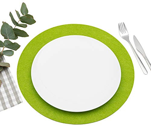 FILU Platzsets aus Filz 4er-Pack Hellgrün rund (Farbe und Form wählbar) 35 cm Durchmesser