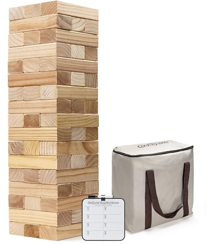 GoSports 3 Ft Large Wooden Toppling Tower - Includes Bonus Rules with Gameboard - Choose Your Style
