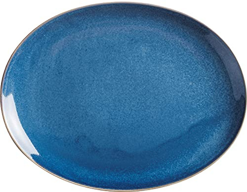 KAHLA 1T3306A93021W Homestyle Platte oval 32 cm atlantic blue orientalisches Geschirr aus Porzellan mit Steingut- und Keramiklook flache Wurstplatte Käseplatte Kuchenplatte Servierplatte blau
