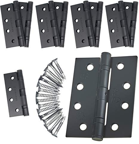 Door Hinges 4 102mm Ball Bearing 5 Pair Pack [10 Hinges & Screws] Black Finish