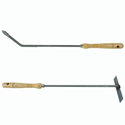 Kaminzubehör Set aus Stocheisen Aschenkratzer mit Holzgriff Kaminbesteck Schüreisen Schürhaken Glutkratzer (1, Stocheisen+Aschenkratzer)