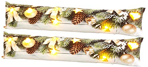 infactory Türluftstopper: 2er-Set Zugluftstopper-Deko-Kissen, Weihnachts-Motiv, 7 LEDs, 90x20 cm (Fenster Zugluftstopper, Fenster Weihnachten, Türstopper)