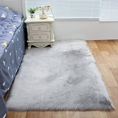 ZFHTAO Schaffell Lammfellimitat Teppich kuschelig Longhair Fell Wolle Bettvorleger for Schlafzimmer Wohnzimmer Kind-Raum Volle Größe - Grau 40x60cm