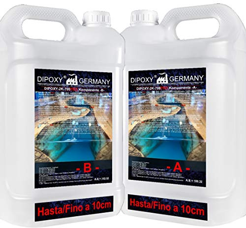 9,24 kg Resina epoxi 2C, hasta 10 cm, DIPOXY-2K-700PRO, Epoxy dos componentes Resina epoxi transparente para mesa, suelo, joyería, formas de acuario, UV