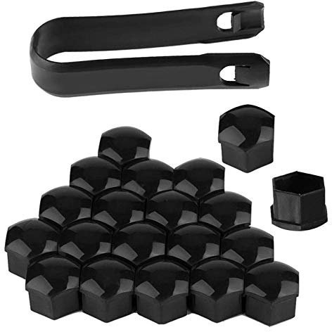 Amacoam Cache Ecrou 19 mm 20 Pièces Capuchon D'écrou de Roue Capuchons de Boulon de Roue Couvre-écrous de Pneu Universels Boulon Ecrou Couvre avec Outil de Suppression pour Voitures Noir