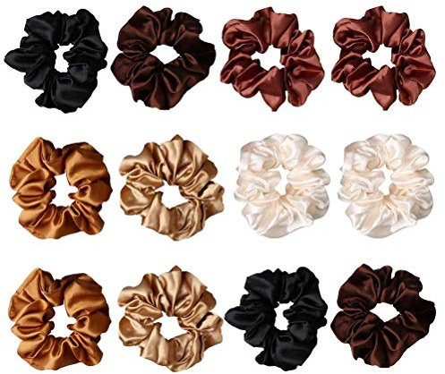 Nuoshen 12 delar Hårsnodd, elastisk satin silke för kvinnor och flickor