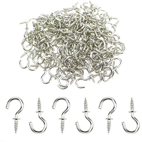 Mini Ceiling Screw Hooks, 200 Pieces 1/2 Inch Cup Hooks Screw-in Hooks for Hanging Plants Mug Arts Decorations, Silver