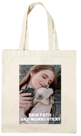 MEGAUK Stoffbeutel Jutebeutel mit Wunschtext & Foto Motiv zum Bedrucken 35 x 38 cm Canvastasche Einkaufstasche Tote Bag
