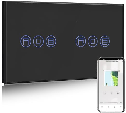 BSEED Doppio interruttore smart per tapparelle con telecomando e app Smart Life, compatibile con Alexa e Google Home, interruttore per tapparelle doppie con pannello touch, nero, telecomando APP e