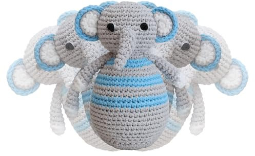 Sindibaba – Stehaufmännchen Elefant Jumbo (blau, 13 cm) für Babys ab 0 Monaten – Motorikspielzeug mit Wackel-und Klingeleffekt – weich & gefüttert – handgefertigt & gehäkelt