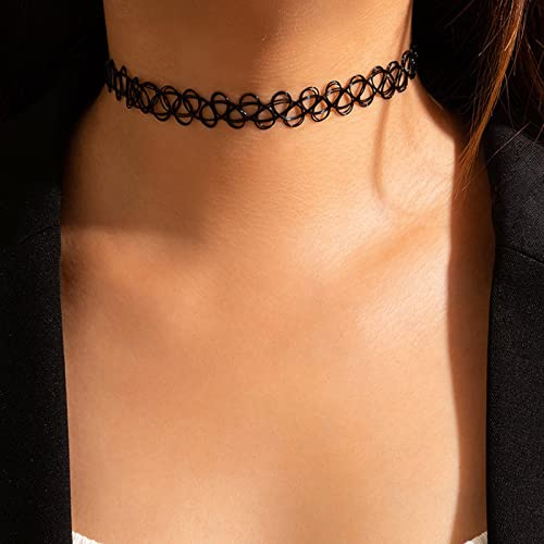 Wendalern Schwarz Tattoo Choker Halsketten Elastische Choker Halskette Stretch Henna Halskette Durchbrochene Geflochtene Kurze Halskette Schmuck für Frauen und Mädchen