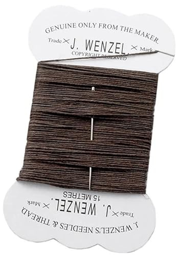 Brown Waxed Plaiting Thread - 15m on card with needle