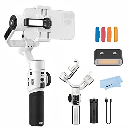 Zhiyun Smooth 5S White Gimbal Stabilizer for Smartphone iPhone 14 13 12 11 SE SR X 8 Pro Max Plus Samsung Android for YouTube Tiktok Vlogging Zhiyun Smooth 5 Phone Gimbal Upgraded+1PCS Mini LED Light