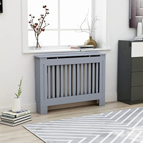 WIFESE HeizköRperverkleidung 112x19x81.5 cm Anthrazit HeizköRperabdeckung Holzgitter HeizköRperverkleidung RippenheizköRper Lamellenwand Holzverkleidung Wand Schließfächer