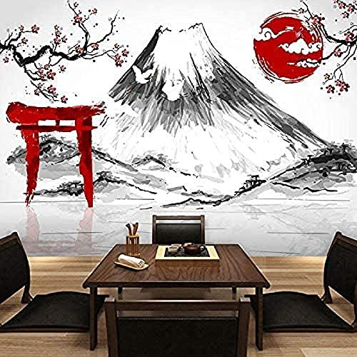 Carta da parati Inchiostro 3D Fiore di ciliegio giapponese Monte Fuji Carta da parati Ristorante giapponese disegnato a mano Ristorante di sushi Murale Soggiorno Tv Wallpaper-200cm×140cm
