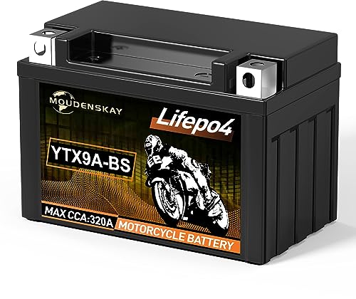 MOUDENSKAY Batterie de moto Powersports 12V au lithium avec BMS (YTX9A-BS 12,8V 4Ah 320 CCA) - Batterie de démarrage LiFePO4 pour motos, ATV, UTV, scooters, véhicules nautiques etc.