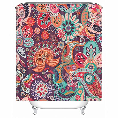 Whoiy Duschvorhang 180X180 Blumen, Duschvorhang Textil Retro Polyester Duschvorhänge Blumenmuster Lila für Outdoor Hotel