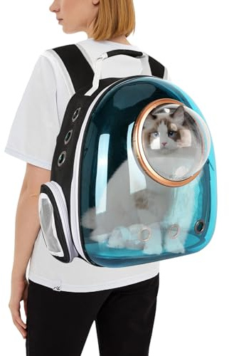 PETCUTE Haustier Rucksack Raumkapsel,Atmungsaktive Wärme Proof,Katzen Rucksack Träger mit Sicherheitsleine,wasserdichte,Katzenrucksack für Kleine Mittelgroße Hunde Katzen Welpen,für Reisen,Blau