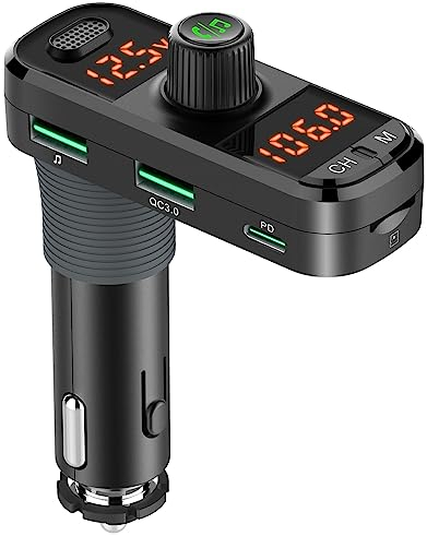 GizmoVine Transmetteur FM Adaptateur Kit, Récepteur Bluetooth Voiture avec QC3.0 & PD3.0 Fast Charger, Radio Musique MP3 et USB Prise Allume Cigare Emetteur, Hands Free Car Adapteur for Telephone