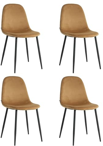 Mevsim Store Esszimmerstühle 4er Set Camel – Gepolstert, Bequem & Modern – Robuste Metallbeine – Ideal für Küche & Wohnzimmer – Lieferung in 1 Paket