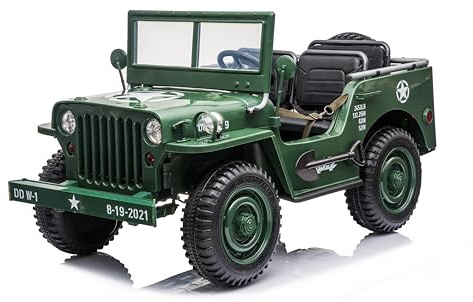 FINOOS - Vehículo eléctrico para NIÑOS Infantil J.E.E.P Willy's Army 24V, 3 plazas, con Mando a Distancia de 2,4 GHz, 4 Motores 24V 200W (Verde Matcha)