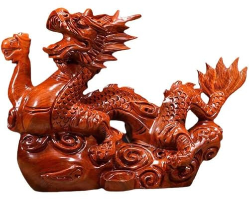 Statue di Drago Cinese in Legno 1pcs Fengshui Drago Scolpito Intagliato Buona Fortuna Animale per Casa Tavolo Tavolo Deocr