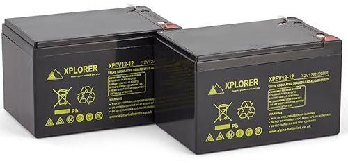 Xplorer Pair of 2 x 12V 12AH AGM Mobility Scooter Batteries (XPEV12-12), Reliable and long Lasting Replacement Batteries For Electric & Wheelchairs
