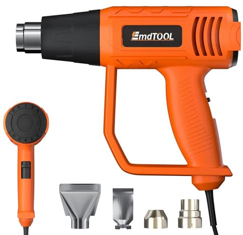 Heat Gun 2000W, Hot Air Gun with 4 Nozzles, Dual-Temperature Settings 300℃ & 600℃, Air Flow 300L/min & 500L/min for Craft Embossing, Shrink Wrapping and Stripping Paint, Orange