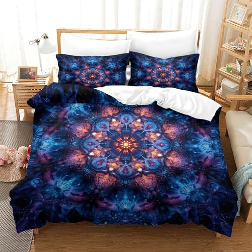 FJLZSHNB Blume Clusters Mädchen Junge Kinder Bettwäschegarnitur 3D Gedruckter Kaleidoskop Bettbezug Set Und Kissenbezüge Weich Microfaser Reissverschluss Bettwäsche 3 Teilig Super King（260x220cm）