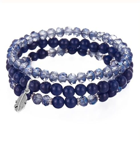 GoPaw Perlenarmband Stretch Damen, Kristall Mehrschichtiges Boho Armband für Frauen, Geburtstagsgeschenk (Blau)