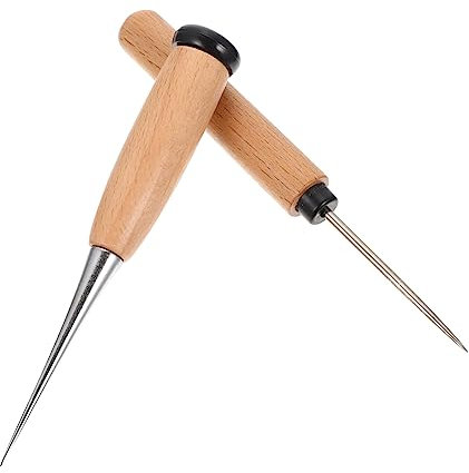 SEWOART 2stücke Holzgriffahlen Und Holzgriff-vorstecher Als Stick-stechahlen Und Lochahlen Für Leder-nähwerkzeuge Teppichreparaturen Polsterarbeiten Und Handnäharbeiten Leicht Und Tragbar