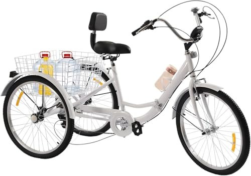 24 7-Räder Dreirad für Erwachsene 7 Gang Fahrrad Trike mit Licht & Einkaufskorb Bicycle Elektro Dreirad Fahrrad Ausgestattet mit Leuchten und Reflektoren