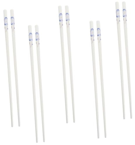 Hoement 5 Pares de Palillos y Aptos para Lavavajillas de Cerámica Reutilizables Antideslizantes Diseño Elegante Azul Resistentes Corrosión para Cocina