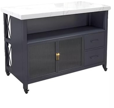 Cenz-888 Îlot de Cuisine sur roulettes Buffet Ouvert de Cuisine, Table à Manger, îlot Mobile, Rangement et Table de Cuisson Table îlot pour Cuisine