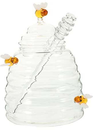 Mikinona Honigspender Glas Mit Schöpflöffel Klares Honigglas Und Sirupspender Vorratsglas Aus Glas Für Honig Oder Sirup Praktische Lagerung Und Abtropfung