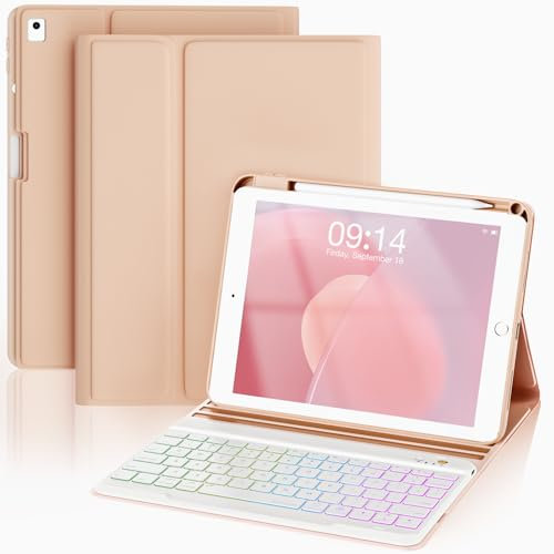OYEEICE Anti-Falloff Keycap Keyboard Case for iPad 9th/ 8th/ 7th Generation 10.2 Inch, Enlarged Keycap Keyboard for iPad Pro 10.5 /iPad Air 3rd Gen (Pink, classic style)