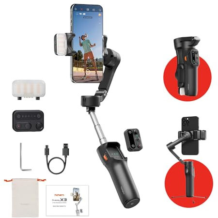 hohem iSteady X3 Foldable 3-Axis Smartphone Gimbal w/3-Color Fill Light & Detachable Remote Control
